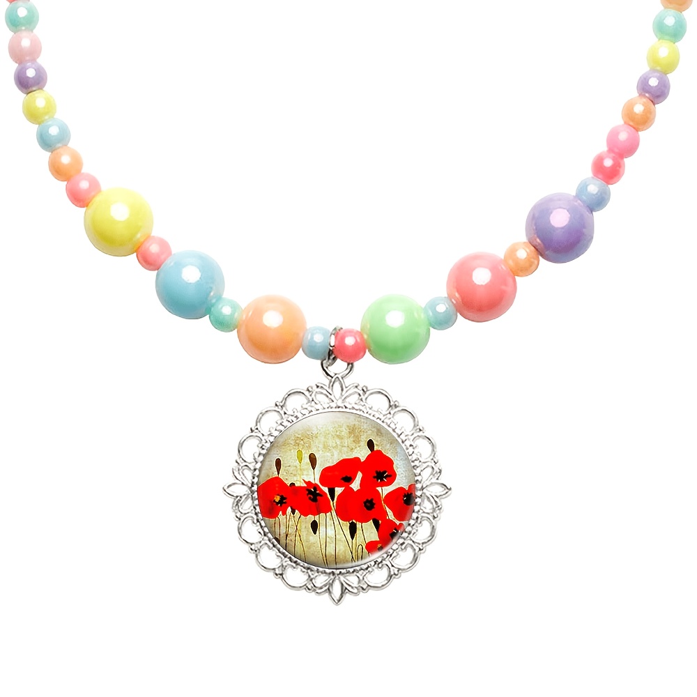 2pc Women's Red Poppy Flower Jewelry Set, Cute Design